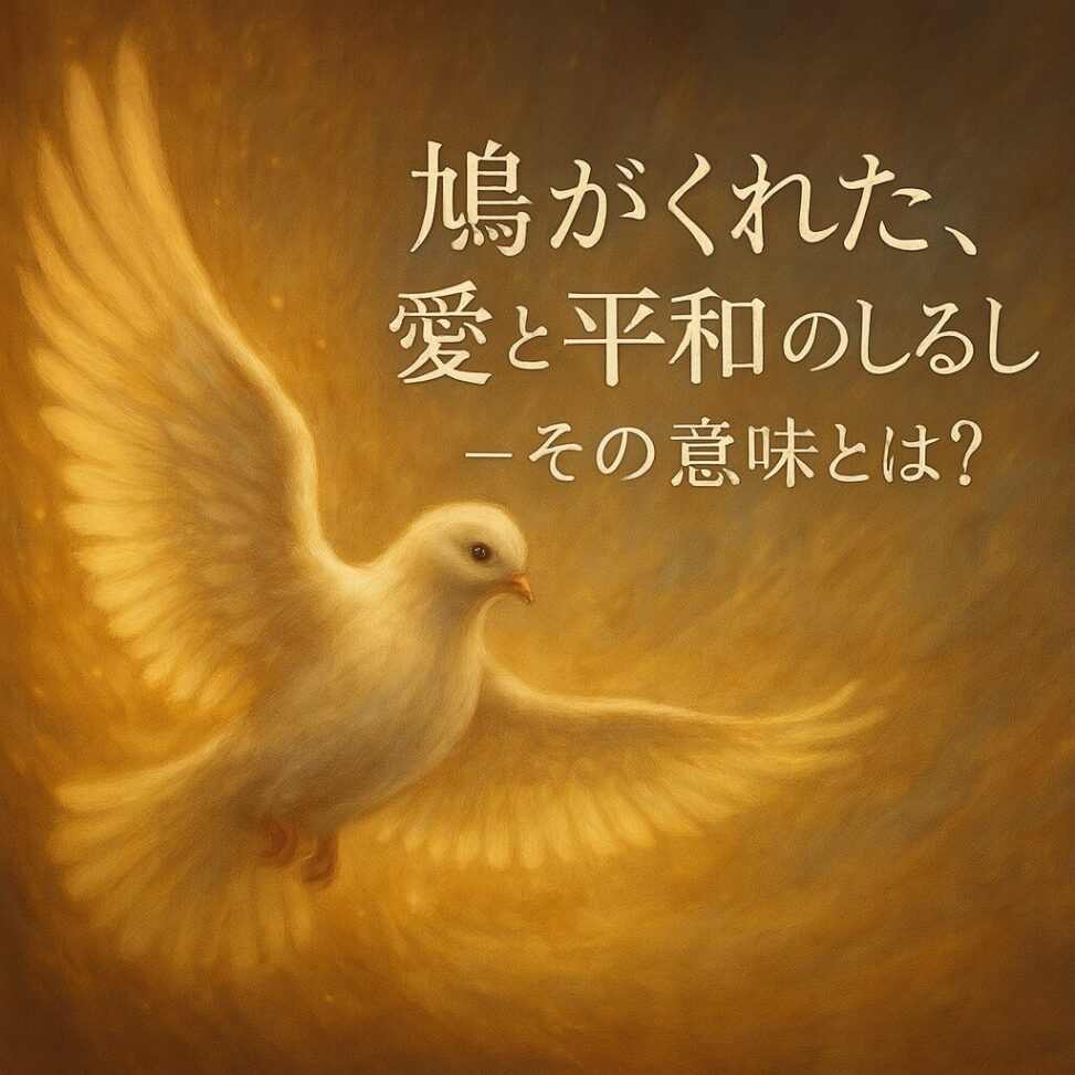 黄金の光に包まれて羽ばたく白い鳩のスピリチュアルアート。愛・平和・癒しのエネルギーを持ち、静けさとやさしさを感じさせる。